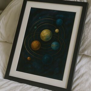 Solar System Framed Wall Art 16x20 Celestial Space